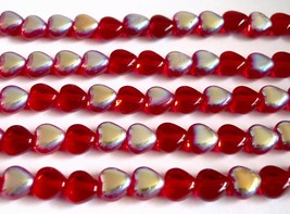 50 6x6mm Czech Glass Heart Beads: Siam/Ruby AB - £2.19 GBP