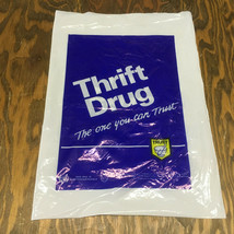 Vintage defunct thrift drug store plastic store shopping bag blue white ... - $19.75