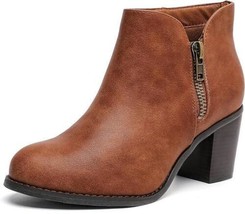 Luoika Women&#39;s Wide Width Ankle Boots, Chunky Heel Side Zipper Size 9 Wide Brown - £37.31 GBP