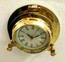 Solid Shiny Brass Ship Porthole Analog Clock Nautical Wall Hanging Clock  - £89.99 GBP