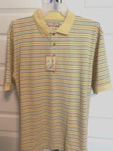 New Paradise Blue Xl Cotton Blend Pique Knit POLO/GOLF Shirt Yellow Stripes - £12.57 GBP