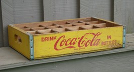 Wooden Yellow Coca Cola Coke Soda Pop Bottle Crate Carrier Case 24 Slot Box - $74.25