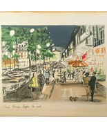 Janicotte Watercolor &quot;Paris Champs Elysees&quot; Rare Night Scene, OBO - €109,57 EUR