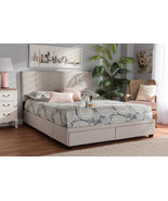 Genevieve Beige Fabric Upholstered 2-Drawer King Size Platform Storage Bed - $14,364.58 MXN