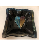 Signed “KH” Art Glass Candy Dish 5”x5” Dark Glitter Design - $38.56