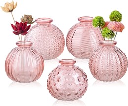 Eleganttime Single Glass Bud Vase Pink Glass Vases For, Home And Garden - £26.85 GBP