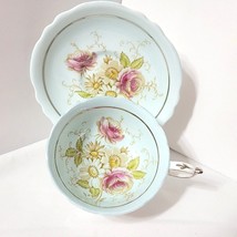 Blue Silver Cup Saucer Floral Paragon Variety Peony Daisy Appointment The Queen - £35.87 GBP