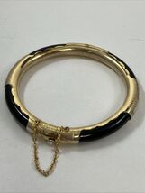 Vintage Chinese Asian Black Resin Or Stone Gold Tone Hinged Bracelet - $24.70