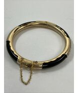Vintage Chinese Asian Black Resin Or Stone Gold Tone Hinged Bracelet - $453.68 MXN
