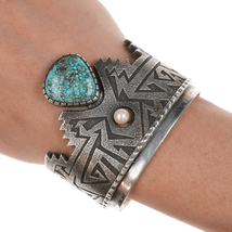 6.25&quot; Richard Tsosie Navajo Silver cuff bracelet with high grade turquoise and - $1,683.00