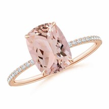 ANGARA Thin Shank Cushion Morganite Ring with Diamond Accents in 14K Gold - £1,342.59 GBP