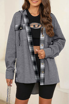 Plaid Waffle-Knit Drawstring Hooded Jacket - £44.90 GBP