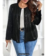 Plus Size Solid Contrast Sequin Coat, Elegant Long Sleeve Open Front Coat - $475.98 MXN