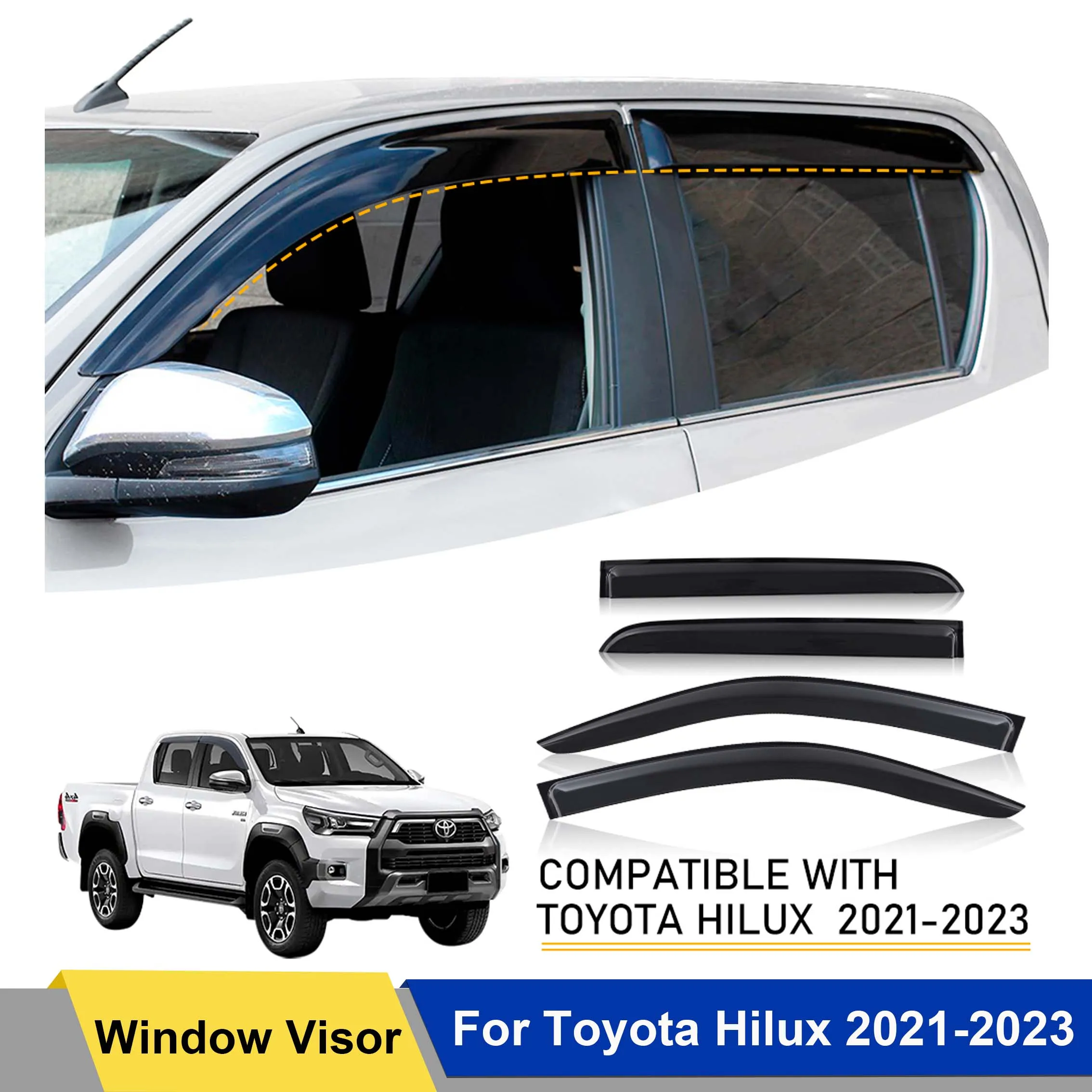 Window Visor  Sun Rain Deflector Guard For Toyota Hilux 2021 2022 2023 2024 - £62.83 GBP+