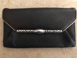 Black Leather Brighton Clutch Purse Wallet Silver Detail - $29.99