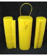 Vintage Yellow Picnic Pitcher with Stackable Cups Mexico 8 Mug Set Retro - £31.81 GBP