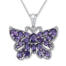 Amethyst 4.53 Ct Butterfly Sterling Silver Pendant Necklace With 18&quot; Chain - £235.98 GBP