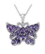AMETHYST 4.53 CT BUTTERFLY STERLING SILVER PENDANT NECKLACE WITH 18&quot; CHAIN - £237.73 GBP