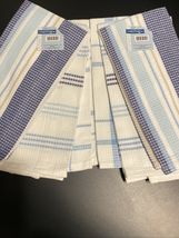 LOT of 6 Kitchen Dish Hand Towels Men's Guy's Boy's Blue Tan Stripe Waff... - $16.80