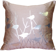 Metallic Birds Faded Rose Throw Pillow, Complete with Pillow Insert - £33.14 GBP