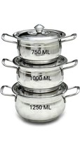 Stainless Steel Serving Bowl Set with Handle and lid set of 3 - £34.87 GBP