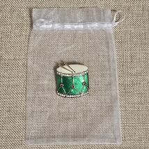 Vintage Monet Drum Brooch Pin Gold Tone Enamel Green Retired - $24.02