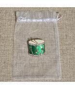 Vintage Monet Drum Brooch Pin Gold Tone Enamel Green Retired - $33.49 CAD
