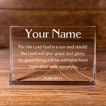 Psalm 84:11 Sun and Shield Landscape Cut Wedge Crystal Personalized Christian - £125.49 GBP+