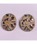 Sarah Coventry Gold Tone Confetti Colored Rhinestones Clip On Earrings V... - $27.15 CAD
