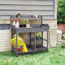 Potting Bench Table Garden Potter Work Station Solid Wood Outdoor Gray G... - $188.77