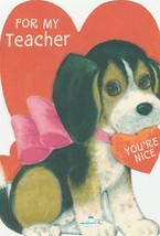 Vintage Valentine Card Beagle Dog in Pink Bow for Teacher Hallmark 1960&#39;s - £5.51 GBP