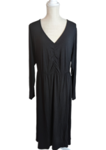 AVA &amp; VIV Aqua Black V-Neck Ruched Empire Waist Jersey Knit Dress 2X (20W/22W) - £13.19 GBP