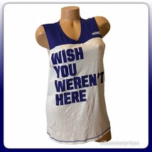 Victoria&#39;s Secret Pink Navy Blue White Wish You Weren&#39;t Here Muscle Tank Top - S - £23.48 GBP