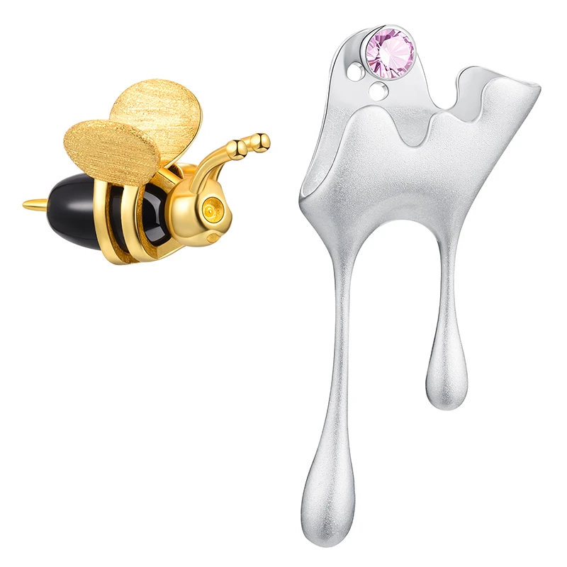 Real 925 Sterling Silver Handmade Fine Jewelry Gold Bee and Dripping Honey Asymm - $96.72