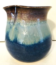 Robin Morris Dunnmorr Studio Art Pottery Pitcher Jug Blue &amp; Brown 4&quot;H Signed EUC - $26.99