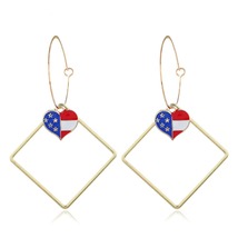18K Gold-Plated American Flag Heart Hollow Drop Earrings - £11.24 GBP
