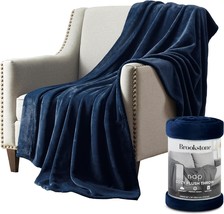 Brookstone Nap Plush Throw Blanket For Couch | Warm &amp; Super, Anywhere | Blue - $51.99