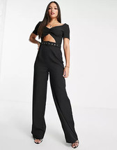 MISSGUIDED Belted Wide Leg Cut Out Jumpsuit in Black UK 8 (MSGD19-3) - $23.23