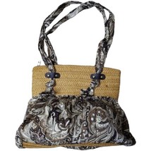 Boho Basket Weave Floral Print Fabric Handbag Shoulder Bag - £9.33 GBP