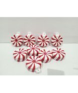 9 Mini Peppermint Candy Cane Christmas Red White Tree Ornaments Decor Cr... - $13.85