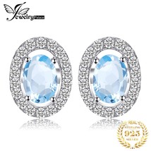 Oval 1ct Natural Sky Blue Topaz 925 Sterling Silver Stud Earrings for Women Fash - £16.46 GBP