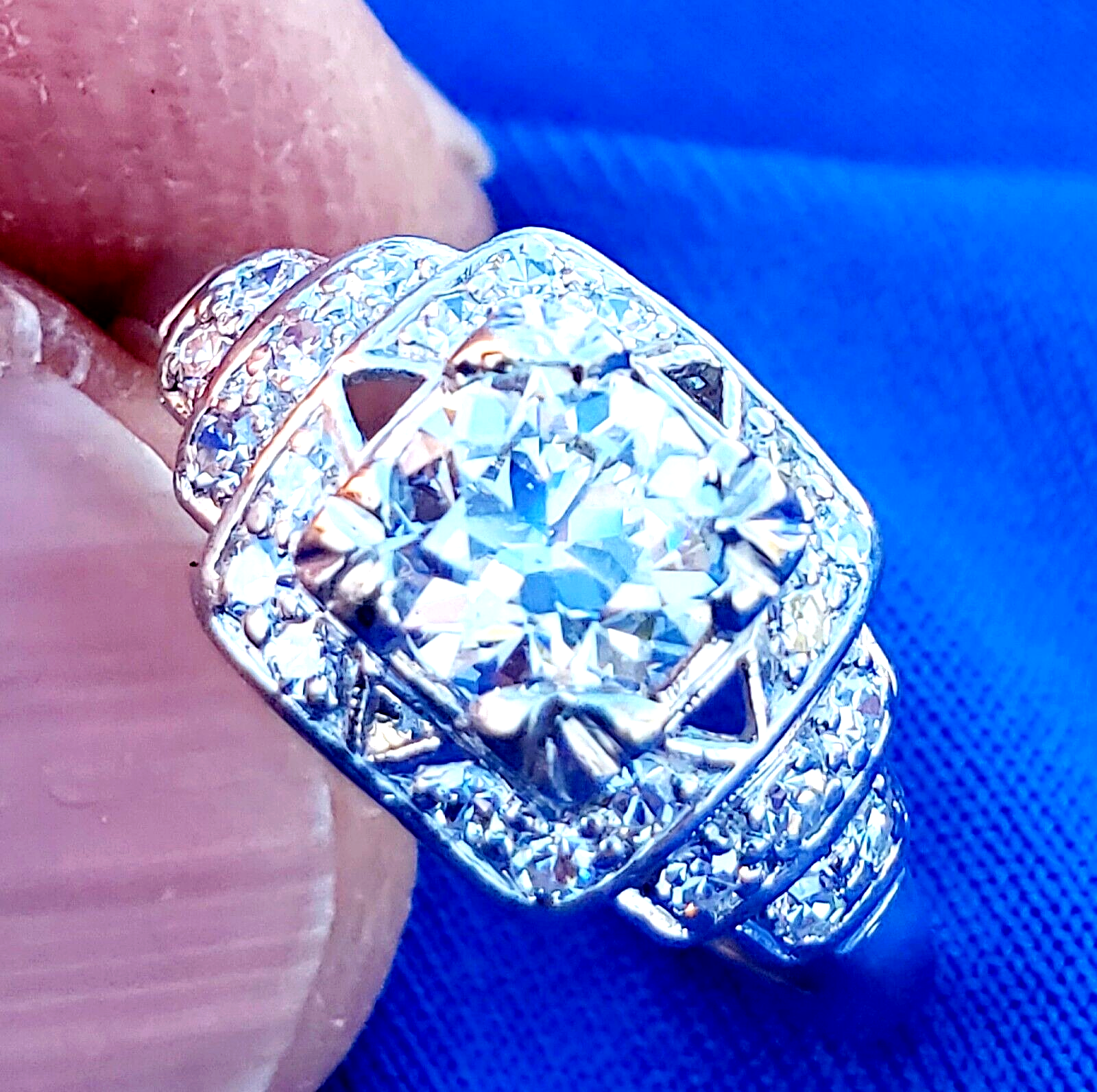 Earth mined Diamond Deco Engagement Ring 1.19 carat Vintage Platinum Solitaire Item image 14
