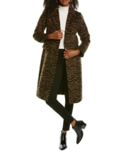 Tahari Sz S Womens Raven Long Coat Dark Brown Zebra Wool Blend Overcoat ... - $64.34