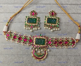 VeroniQ Trends-Elegant Gold Plated Green Carved Stone Pachi Kundan Necklace - $175.00