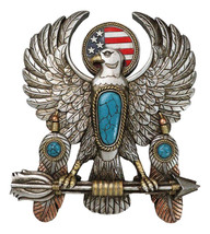 Southwestern American Flag Eagle With Turquoise Rocks Feathers Arrows Wall Decor - £20.86 GBP