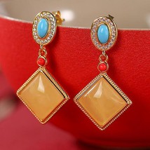 Natural Amber Earrings Dangle Women 925 Sterling Silver Gold-plated Beeswax Earr - £60.04 GBP