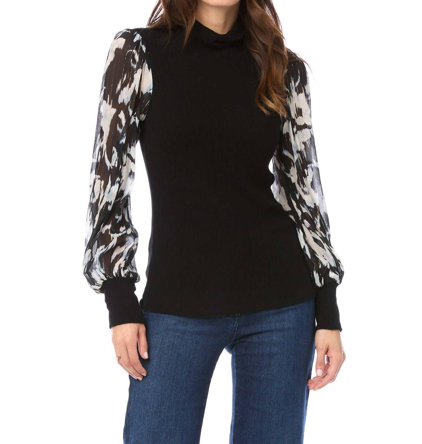 Fifteen Twenty Sheer Sleeve Turtleneck Top Black - $85.00