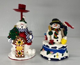 Colorful Snowman Figurines/Candle Holder - Set of 2 - £7.66 GBP