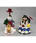 Colorful Snowman Figurines/Candle Holder - Set of 2 - £7.77 GBP