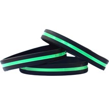10 Thin Silvertone Green Line Silicone Wristbands in Support Memory Police Offic - £10.00 GBP
